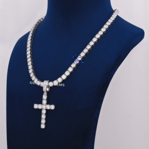 Collier chaîne tennis en or blanc 14Kt avec un superbe diamant cultivé en laboratoire Ultimate Luxury Sparkling Cross Pendant Weddings Parties - Product Image 3