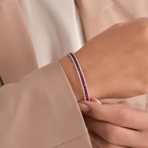 สร้อยข้อมือเพชรกลมสำหรับงานแต่งงานงานหมั้นสร้อยข้อมือไพลินสีชมพูทอง14K สร้อยข้อมือครบรอบของขวัญสำหรับผู้หญิง - Product Image 4