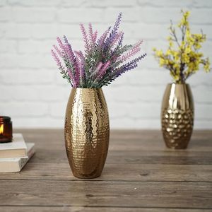 Vase en fer martelé demi-doré moderne pour décoration intérieure et extérieure pour salon et balcon - Product Image 2