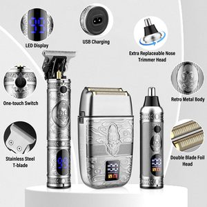 Tondeuse à barbe électrique sans fil pour homme avec lame en T, tondeuse à cheveux et rasoir nasal, alimentation par batterie - Product Image 1