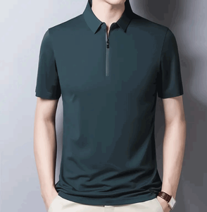 เสื้อโปโลแขนสั้นผู้ชายแฟชั่นใหม่ฤดูร้อนทำด้วยมือด้วยผ้าฝ้ายถักและดีไซน์ซิปใยไผ่ - Product Image 6