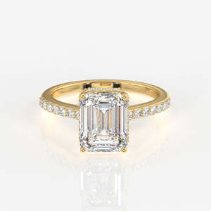Anillo de Diamante con Corte Esmeralda Cultivado en Laboratorio con Halo Oculto en Oro de 18k - Colección Única de Anillos de Diamantes - Product Image 1