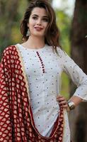 Vêtements ethniques pour femmes, ensemble en coton imprimé, kurta plazzo et duppata, avec impression sur feuille, travail du dieu rayonne kurti dupata, indien