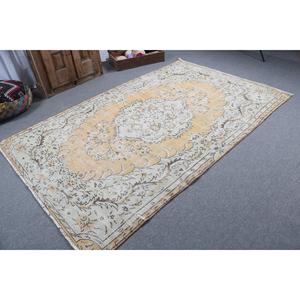 Tapis turc 5,4 x 8,8 pieds, motif plantes et arbres jaunes, tapis vintage en laine - Product Image 2