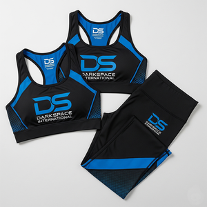 Ensembles de yoga taille élastique pour femmes fabriqués en usine Skinny Top Shorts Shorts avec logo avant Motif solide Gym Vêtements de sport Offre Spéciale - Product Image 2