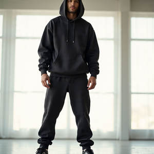 ชุดวอร์มมีหมวกผ้าฟลีซทรงหลวมสำหรับผู้ชายชุดวอร์มขากว้างแบบเรียบ | ชุดวอร์มขากว้างของผู้ชายมีสไตล์ - Product Image 1