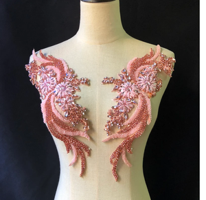 Applique de fleurs en cristal perlé strass Patch en dentelle à coudre pour robes de mariée et tissus 3D Bling Bling - Product Image 3