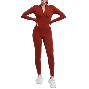 Patchwork deportivo Fitness cremallera monos largos Casual entrenamiento manga larga Bodycon mamelucos mujer mono elástico ropa activa - Product Image 1