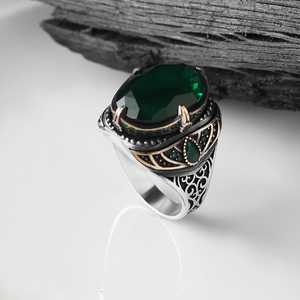 Vente en gros d'anneaux pour hommes Azuris VALKH1109 en argent sterling 925 de style ottoman, pierre naturelle agate, fabrication artisanale en Turquie - Product Image 2