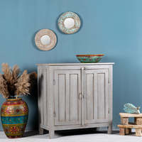 Meuble de salon moderne extensible en bois de manguier recyclé, gris clair vintage