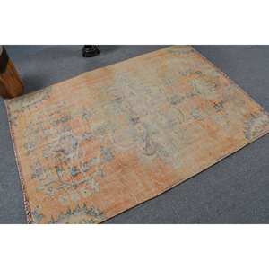 Alfombra turca Vintage 5,7X4,2 pies naranja azul tejido plano de lana Patchwork para decoración para sala de estar con respaldo de látex - Product Image 2