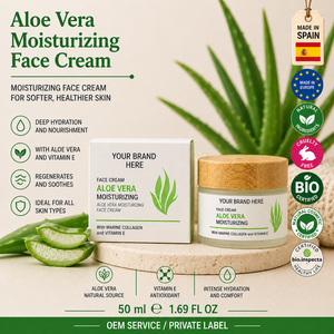 Crema Facial de Aloe Vera de Marca Privada 50ml OEM |   Crema Hidratante y Calmante Antienvejecimiento que Aumenta la Elasticidad |   España UE - Product Image 1
