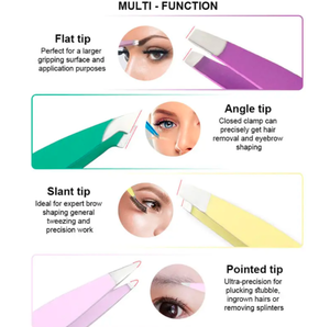 Pince à épiler inclinée en acier inoxydable multicolore personnalisée en gros outil d'élimination des éclats de cils et de poils faciaux de précision - Product Image 2