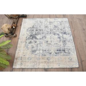 Alfombra Turca, Pequeña, 3.6x3.8 pies, Alfombra Vintage, Alfombra de Lana a Cuadros Blancos - Product Image 1