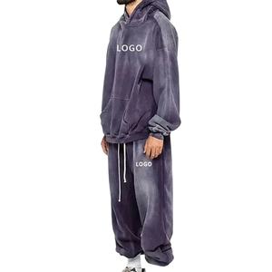 Conjunto Deportivo de Hombre, de Alta Calidad, Transpirable, Lavado Ácido, 100% Algodón, Felpa, Hombros Caídos, Pantalones Deportivos Holgados de Invierno - Product Image 5