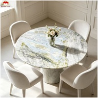 Table à manger élégante en marbre bleu Maldives avec plateau tournant, table basse en marbre bleu lac et comptoir d'îlot design banquette
