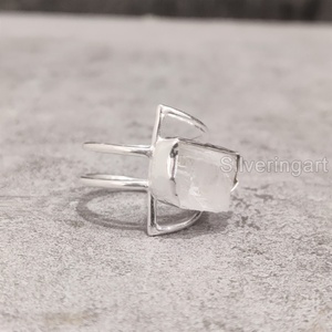 Bijoux en pierre brute Bague pour femme Pierre de lune arc-en-ciel naturelle Pierre précieuse Juin Pierre de naissance Double bande Bijoux Bague en argent sterling 925 - Product Image 4
