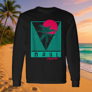 Maillot de corps vintage rétro des îles Hawaïennes Maui, T-shirt à manches longues, style surf hawaïen promotionnel - Product Image 3