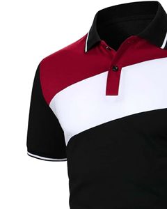 Camiseta Polo Personalizada para Hombre, Color Negro, Blanco y Marrón, Bloques de Color, Manga Corta, Informal, para Golf, Suave, Transpirable, Personalizada, OEM - Product Image 3