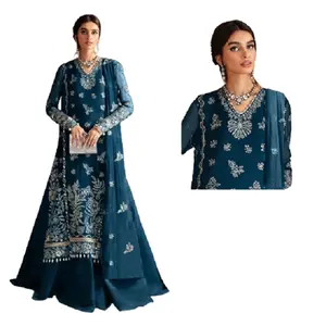 파키스탄 디자이너 파티웨어 헤비 워크 샤라라 & 듀파타 세트, 3 pc 자수 Salwar Kameez 기성품 웨딩웨어