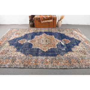 พรมวินเทจขนาด 6x10.5 ฟุต, พรมตุรกี, พรมขนสัตว์โมร็อกโกสีน้ำเงิน - Product Image 3