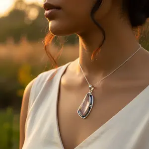 Pendentif en argent 925 avec quartz rose pour femmes, pendentifs et breloques en cristal - Product Image 1