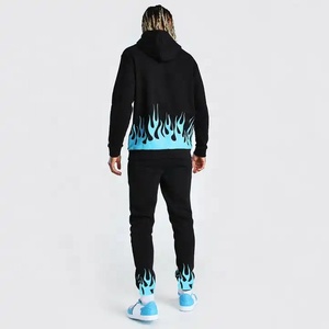 Ensemble personnalisé de pantalons de survêtement et de sweat à capuche à imprimé de flamme ensemble de survêtement pour hommes 2 deux pièces surdimensionné streetwear ensembles de survêtements de mode - Product Image 3