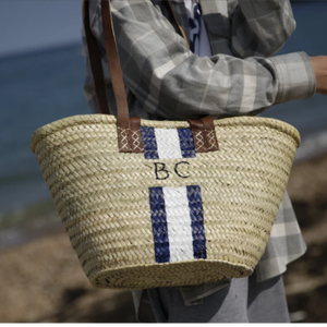 Panier de marché français en paille de qualité supérieure avec double poignée, sac vintage personnalisé - Product Image 1