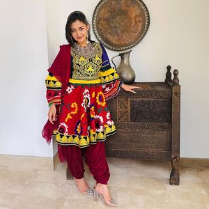 2025 Latest Traditional Afghani Dress in Black Hand Embroidered Coins Hand <b>Drown</b> Printing Short Length Made of Silk Net Fabric - Product Image 6