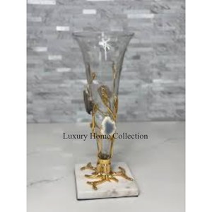 Jarrón duradero de cristal de forma larga con base de ágata y mármol, soporte pulido brillante para el comedor del hogar y el centro de mesa de boda - Product Image 1