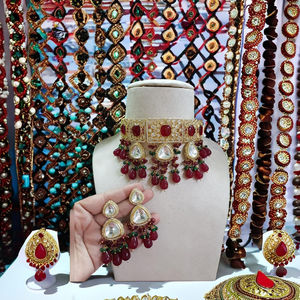 Fabricante indio chapado en oro estilo étnico nupcial pesado AD CZ gargantilla collar conjunto mujeres niñas fiesta desgaste circón latón - Product Image 1