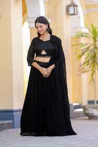 Atractivo Kasturi Silk Lehenga Choli para mujer Black-Golden Sequence Dori Work with Dupatta for Summer - Product Image 3