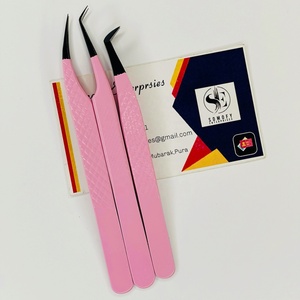 Pince à épiler professionnelle en acier inoxydable de précision à pointe noire durable à 90 degrés, couleur rose, pour cils volumineux et faux cils - Product Image 2
