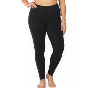 Leggings longs pour femmes sur mesure en gros, spandex/polyester, pantalon extensible, yoga, gym, noir uni, antibactérien, taille haute - Product Image 2