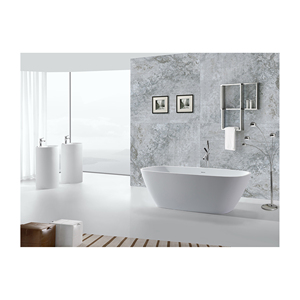 Bañera independiente de mármol fundido hecha a medida Baño de remojo independiente de superficie sólida para adultos Precio - Product Image 4