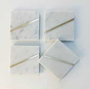 Wholesale Brass Inlay Marble <b>Coasters</b> Custom Round Hexagon <b>and</b> Tea <b>Coaster</b> <b>Sets</b> for Home Decor Hot Selling 2024 - Product Image 3