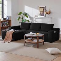 246 cm Schwarzes Cord-L-Form Modulares Cloud-Ecksofa Ohne Montage Chaiselongue-Couch für Wohnzimmer Schlafzimmer Apartment