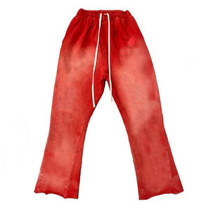 Pantalons pour hommes en molleton français 100% coton personnalisés en ligne, 2025, délavés à l'acide, effet délavé, coupe évasée, avec ourlet brut - Product Image 3
