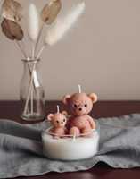 Bougie parfumée pour bébé en gros, bougie de luxe de créateur Teddy, étiquette personnalisée, cadeau de retour d'anniversaire, bougie personnalisée, boîte personnalisée