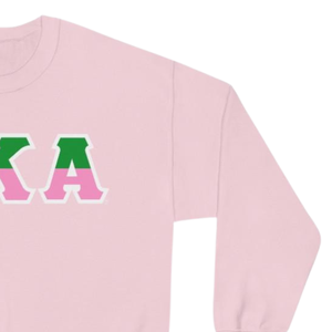   Sudadera de cuello redondo bicolor con letras, rosa claro con letras griegas en verde rosa, jersey de forro polar para hermandad - Product Image 2