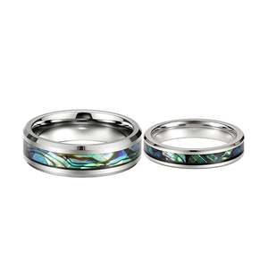 Jeulia <b>Abalone</b> <b>Shell</b> Inlay Tungsten Wedding Couple Rings Set - Product Image 2