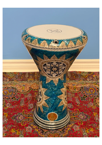Darbuka en aluminium moulé à motif bleu, instrument de percussion artisanal pour la musique et la décoration - Product Image 6