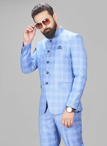 Ropa Formal básica con cuello redondo para hombre, traje de poliéster de 2 piezas, ajuste Regular largo, antiarrugas, transpirable, atuendo Jodhpuri Scoot La - Product Image 5