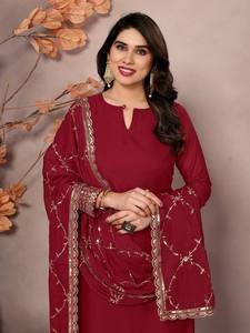 Ropa tradicional de diseñador bordada roja-Traje formal Salwar Kameez de manga larga Traje de fiesta pakistaní de 3 piezas - Product Image 2