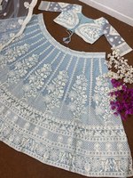 LEHENGAS DUPATTA FABZONE DESIGNER GUJARATI CASUAL en Soie Georgette Style Indien pour Femme, en Organza Chinois Lourd et Doux avec Broderie de Paillettes