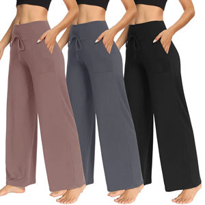 Pantalones de pijama negros suaves para mujer Pantalones de pierna ancha Pantalones de Yoga de salón informales cómodos con bolsillos Cordón Pj Bottoms Loungewear - Product Image 2