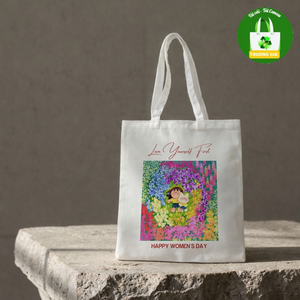 Sac fourre-tout en toile Truong Gia 33x38cm avec motif imprimé Joyeuse Journée de la Femme, fermeture éclair, idéal pour les voyages - Product Image 2