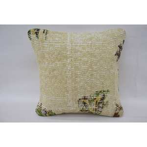 Vintage Pattern 12x12 Inch Beige Wool Kantha Mosaic Paisley Paneled Grape Patchwork <b>Pillow</b> Woven Technique - Product Image 1