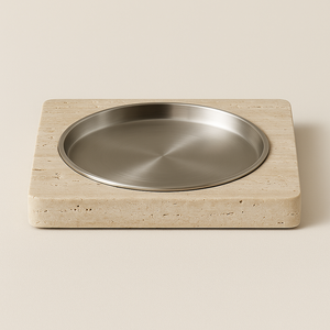 Plateau de service rectangulaire en pierre de travertin élégant avec doublure en acier inoxydable brossé Présentoir de salle à manger moderne Maison de luxe - Product Image 4