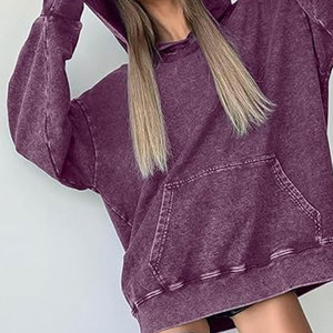 Acid Wash Hoodie Casual Vintage Fleece para Otoño Invierno Moda Acid Wash Hoodie para mujeres Servicios OEM - Product Image 6
